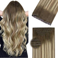 DOORES Invisi Edge Clip in Hair Extensions 22 inch 150g 7pcs, Virgin Real Human Hair PU Clip in Extension Invisible Seamless Thickening Hairstyle, 3/8/613 Walnut Brown to Ash Brown and Bleach Blonde