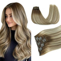 PINKPEARL Clip in Human Hair Extensions #3/8/22 Balayage Walnut Brown to Ash Brown and Golden Blonde Clip in Hair Extensions Real Human Hair 7pcs 120g 14inch Human Hair Extensios Clip ins(#3/8/22-14)