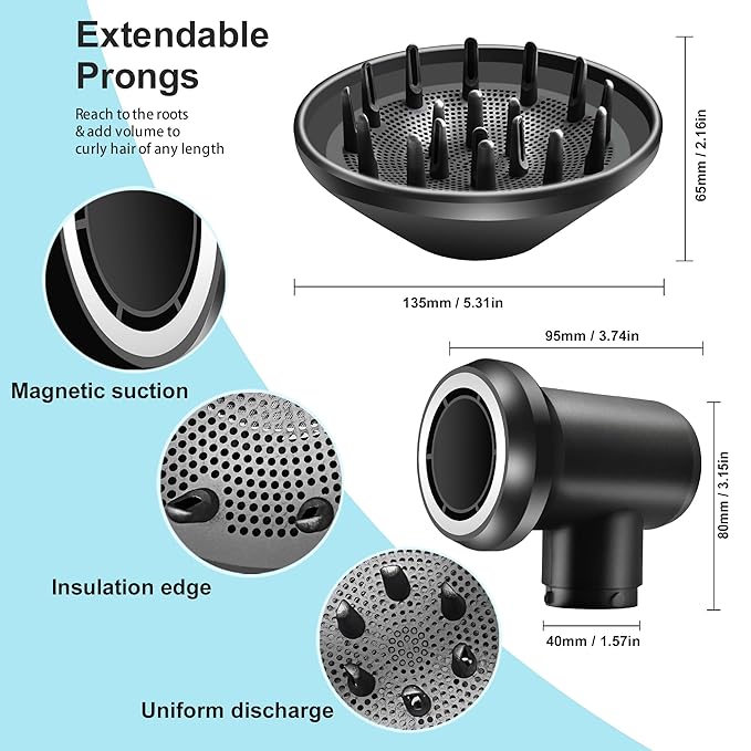 Diffuser and Adaptor for Dyson Airwrap Styler, Hair Dryer Diffuser Attachment Compatible with Airwrap Styler Converting to Hair Dryer