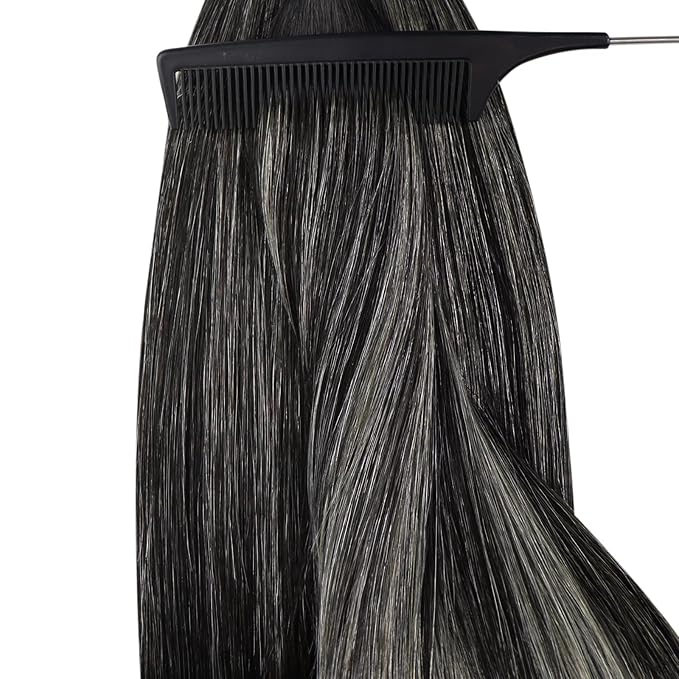 YoungSee Nano Extensions Human Hair Silver Nanobeads Hair Extensions Human Hair Ombre Black to Silver Nano-Rings Hair Extension Balayager Black Cold Fusion 1g/s 50g 22inch