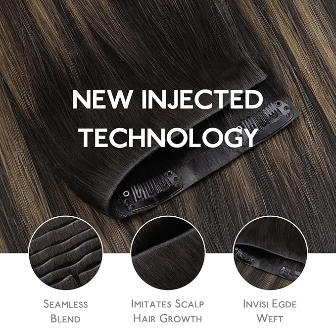 WENNALIFE Invisi Edge Clip in Hair Extensions Real Human Hair, 24 Inch 160g 7pcs Balayage Dark Brown Mixed Chestnut Brown Seamless Clip in Extensions Remy Hair Clip Ins Invisible PU Skin Weft Straight