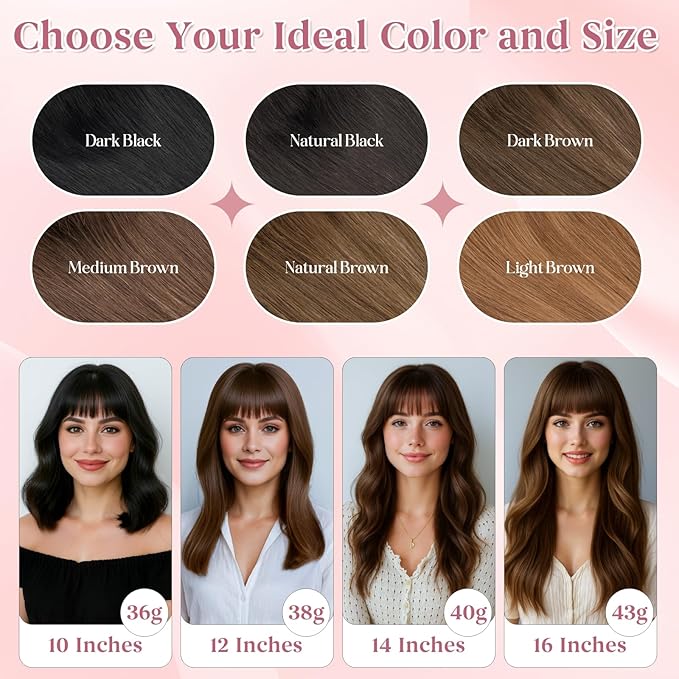 Hair Toppers for Women Real Human Hair 3.54"*4.72" Silky Base 150% Density With Bangs Adjustable Parting Clip-In Topper Hairpieces for Women with Thinning Hair 12 Inches Dark Brown