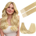 GOO GOO Tape in Hair Extensions Human Hair, 18AT60A Pearl Ash Blonde Highlights, 20inch 50g 20pcs, Skin Weft Seamless Invisible, Silky Straight with Thick Ends, Remy Human Hair