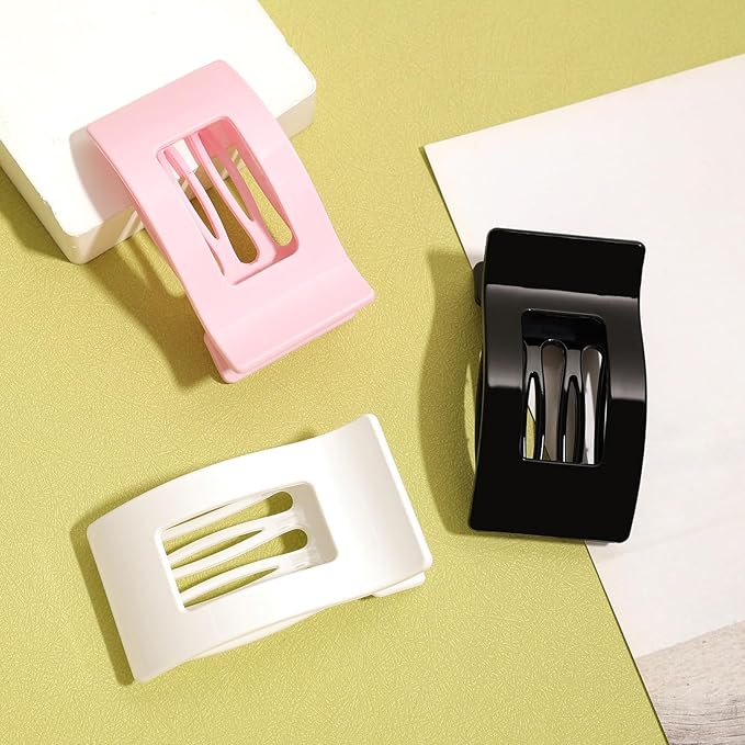 3-Pack Large Flat Hair Clips for Women, Lay Flat Claw Clips for Thick Thin Hair, Strong Hold Non-Slip Duckbill Hair Claws for Everyday, Updos, and Special Occasions (A-Mix Colors)