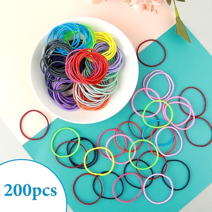 200 Pcs 2mm Elastic Hair Ties Colorful Rubber Bands For Hair Pony Ponytail Holders Hair Ties 2mm In 20 Colors Elastic Bands For Women, Girls, Medium To Thick And Curly Hair