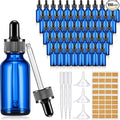 Lallisa 100 Pack Essential Oil Dropper Bottle 30 ml (1 Oz) Glass Dropper Bottles DIY for DIY Essential Oil Perfume with 5 Funnels 5 Pipettes 3ml 100 Labels for Bathrooms, Hotels, Labs (Blue)