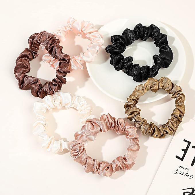 Satin Silk Hair Ties Small Mini Scrunchy for Women Cute Ponytail Holders Mini Bulk Scrunchies Elastic Hair Bands for Thick Curly Hair Pony Tails Hair Ties (12 Pcs)