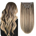 XDhair Clip in Hair Extensions Human Hair 140g 7pcs 14 Inch Chocolate Brown to Caramel Blond Clip in Real Hair Extensions #4p27/14 inch