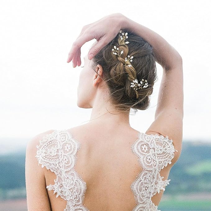 5 Pieces Bride Hair Pins Rhinestone Bridal Hair Piece for Women Crystal Hair Accessories for Bride Bridesmaids Flower Girls(Gold)