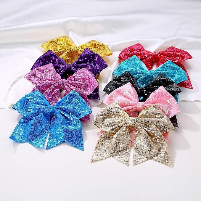Large Glitter Cheer Bows Clips, Jumbo Big 7 Inch Cheerleading Sequin Hair Bow Hair Accessories for Teens Girls Football Sports Cheerleader Outfit Uniform (Yellow)