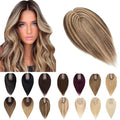 SEGO Human Hair Toppers for Women With Thinning Hair, 7 * 13CM Silk Base 100% Real Human Hair Clip in Top Wiglet Hairpieces /8 Inch No Bangs Medium Brown&Dark Blonde