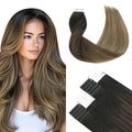 SURNEL Tape in Hair Extensions Human Hair 14 inch Natural Black to Chocolate Brown and Caramel Blonde Tape in Hair Extensions(#1B/4/27-14)
