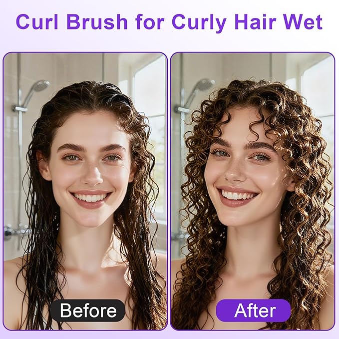 2-Pack Curly Hair Brush, Curl Defining Brush with Soft Boar Bristles Detangling Tangled Glides, Wide-Teeth Design Effortlessly Shaping & Defining Curls, Curling Definer for Wet & Dry Hair(Pink Purple)