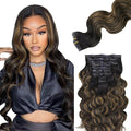 Lashey Seamless Clip in Hair Extensions Human Hair 130g 9pcs 18 Inch Body Wave Natural Black Mixed Chestnut Brown Clip in Hair Extensions for Women