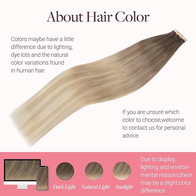 GOO GOO Tape in Hair Extensions Human Hair, 9/18J/60 Chocolate Brown to Champagne Blonde Balayage, 22inch 50g 20pcs, Skin Weft Seamless Invisible, Silky Straight with Thick Ends, Remy Human Hair