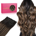 WENNALIFE Lace Seamless Clip in Hair Extensions Human Hair 7pcs Ultra Invisible 50% Thinner Seamless Clip Ins Balayage Dark Brown Mixed Chestnut Brown Natural Remy Hair 16 inch