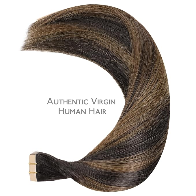 WENNALIFE Tape in Hair Extensions Human Hair Balayage Dark Brown Mixed Chestnut Brown Tape in Extensions, 10pcs 30g 20 inch Remy Invisible Tape Ins Straight Soft Real Human Hair Tape in Extensions