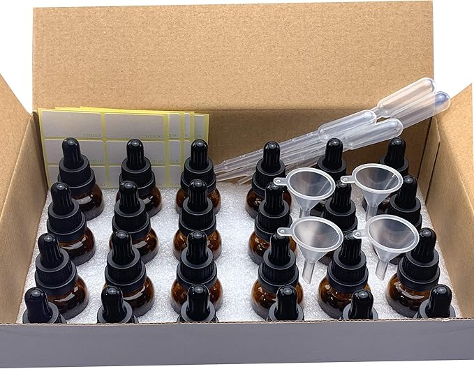 YIZHAO Black Glass Dropper Bottle 1oz, Tincture Bottles with Glass Dropper, for Essential Oils, Aromatherapy, Cosmetic, Laboratory, Pharmacy, Liquids, Travel –24 Pcs