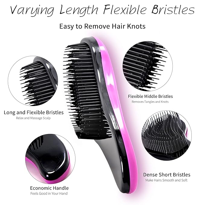 79STYLE 3pcs Knot Free Detangling Brushes for Kids' Curly Hair - No Tangles for Girls and Toddlers (Size 7.4 Inch - Gold)