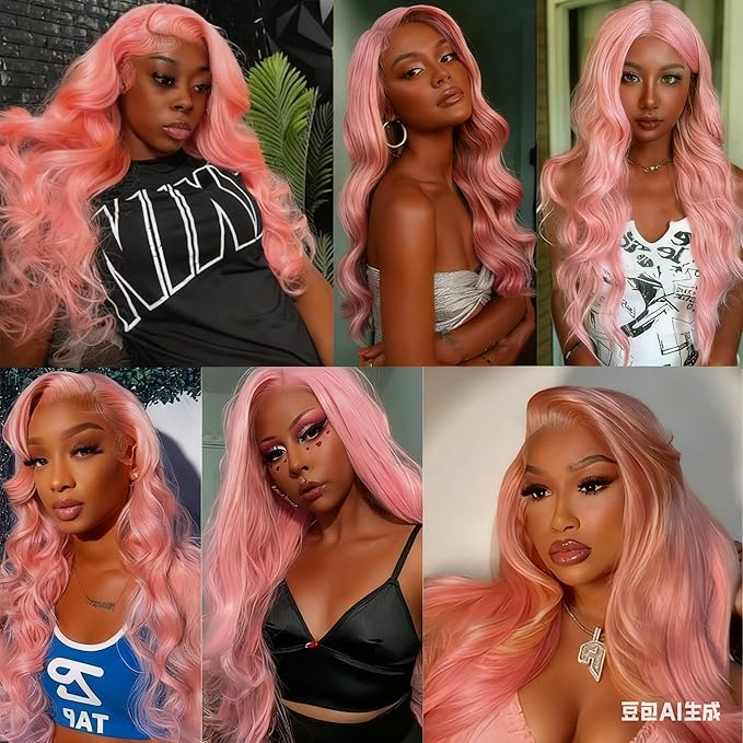 Light Pink Body Wave Bundles Pink Human Hair Bundles 18 20 22 Inch Double Weft Soft and Silky Pink Bundle Hair Weave Niegmeag Peruvian Virgin Remy Hair Extensions