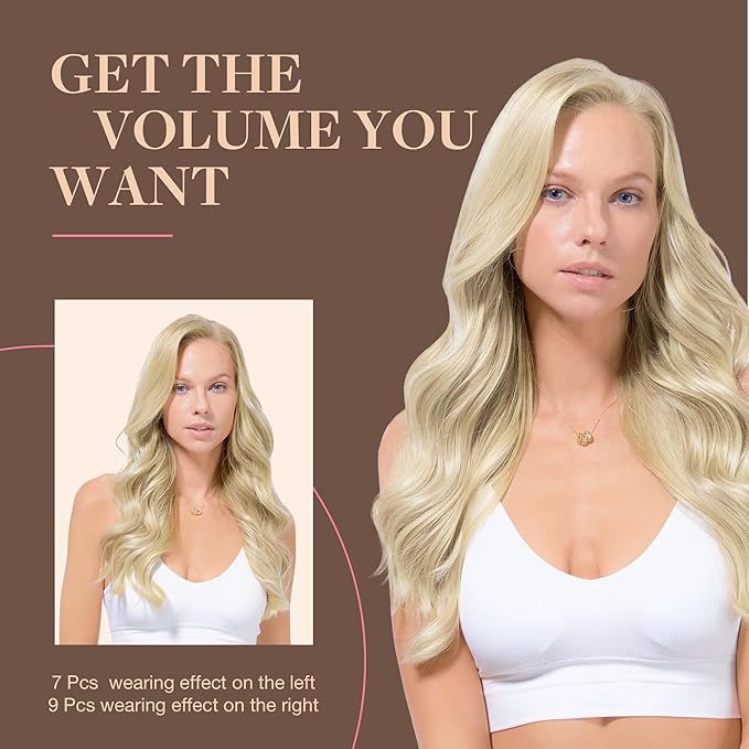 GOO GOO Clip in Hair Extensions Real Human Hair, Remy Human Hair Extensions Clip ins for Women, Natural Human Hair, 20inch 150g 9Pcs, 60A Platinum Blonde
