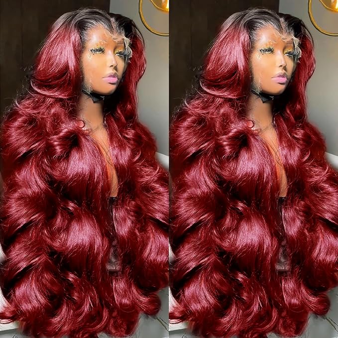 AMIRTY 250% density Burgundy Wig Human Hair 13x6 Loose Wave Lace Front Wigs Human Hair 1b/99j Burgundy Lace Front Wigs for Women Ombre Burgundy Lace Front Wig 24 Inch