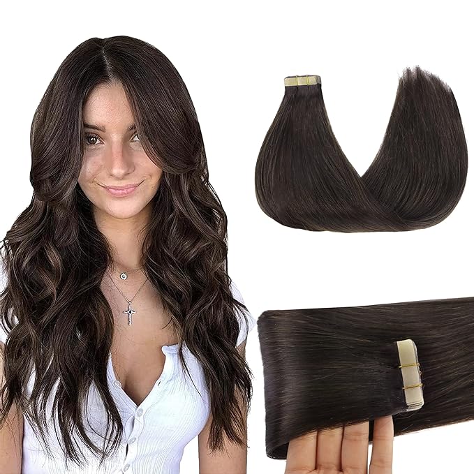 GOO GOO Tape in Hair Extensions Human Hair, 2A Light Brown, 22inch 50g 20pcs, Skin Weft Seamless Invisible, Silky Straight with Thick Ends, Remy Human Hair