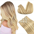 GOO GOO Clip in Hair Extensions Real Human Hair, Remy Human Hair Extensions Clip ins for Women, Natural Human Hair, 12inch 85g 7Pcs, #18A/613A Dark Blonde Highlighted Bleach Blonde