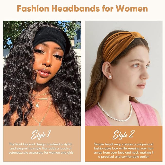 Yeshan Wide Headbands for Women Non Slip Turban Headband, Boho Elastic Headband Sweat Bands Yoga Hair Bands for Women's Hair，Pack of 8