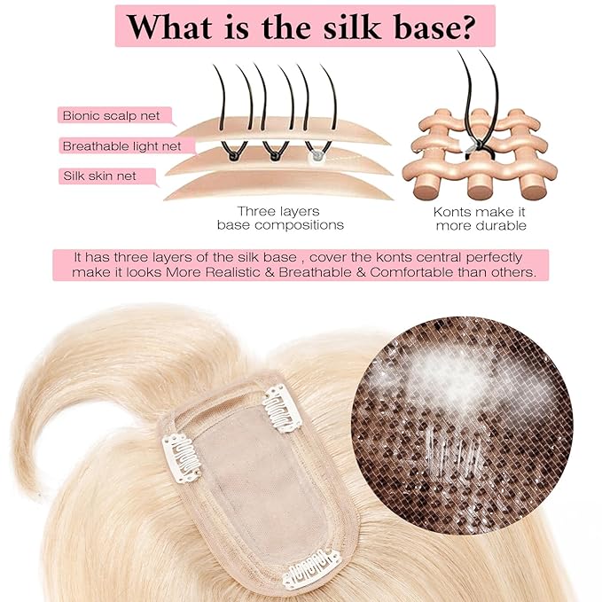 SEGO 100% Real Human Hair Toppers, with Air Bangs, Silk Base 150% Density, Clip in Topper, 2.7”x5.1”, HairPieces for Women, with Thinning/Hair Loss Cover Gray