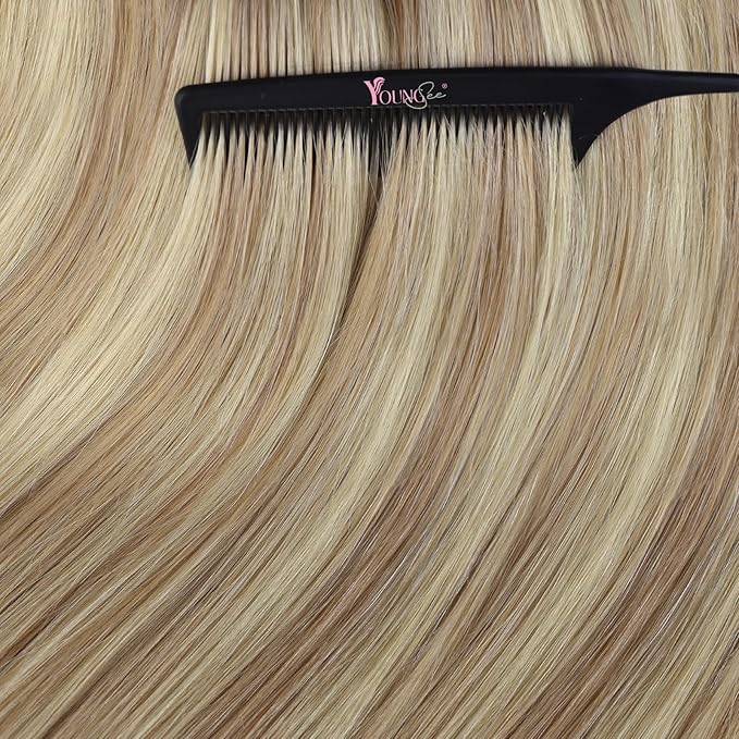 YoungSee Human Hair Tape in Extensions Blonde Highlight Real Hair Tape in Extensions for Women Tape-in Remy Hair Extension Blonde 16In 20pcs 50g Easy to Apply