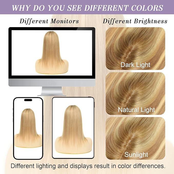 Real Human Hair Toppers for Women #TLQ, 3x5 Inch Injected Silk Base 130% Density 14 Inch Length Hair Toppers