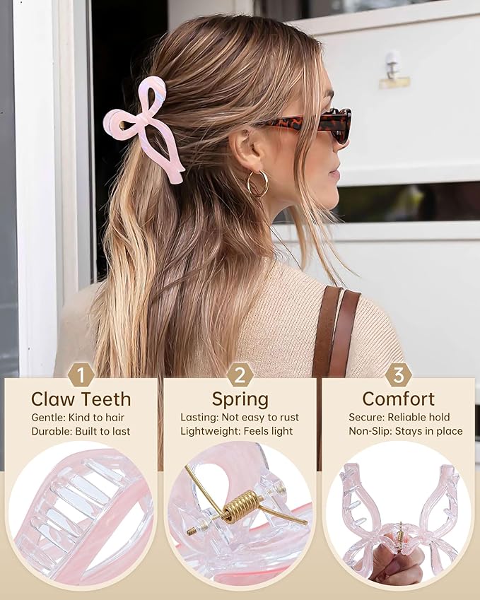 Mesovor 4 Pack Elegant Bow Hair Claw Clips, Nonslip 4.3" Large Hair Grip Hairclips for Thin and Thick | Acrylic Hair Strong Hold Hair Jaw Clamps (Mermaid Stripes)
