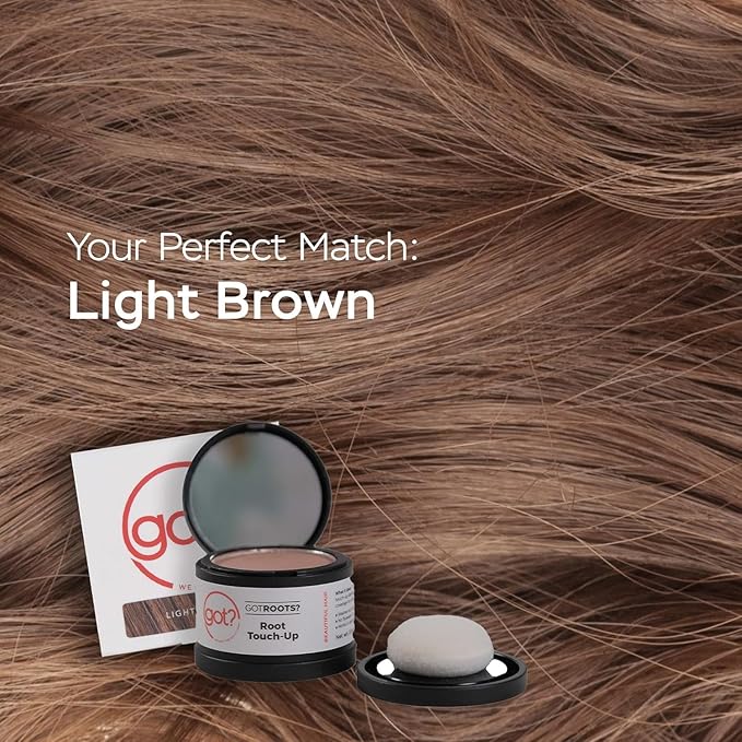 Got? Roots - Root Touch Up Hair Color, Brow, Beard, Hairline & Bald Spot Concealing Powder - Gray Root Coverage for Women & Men - 0.14 OZ Tub (Light Brown, Pack of 2)