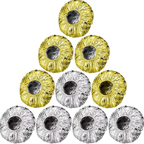 12 Pieces Deep Conditioning Caps Aluminum Foil Reusable Hair Processing Hair Coloring Shower Caps for Home Salon Use(12 Inch,Golden, Silvery)