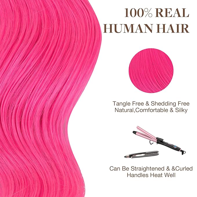 GOO GOO Tape in Hair Extensions Human Hair, Pink, 20inch 30g 10pcs, Colored Tape ins Human Hair Extensions, Silky&Soft Invisible Tape Ins, Hair Highlighted for Party