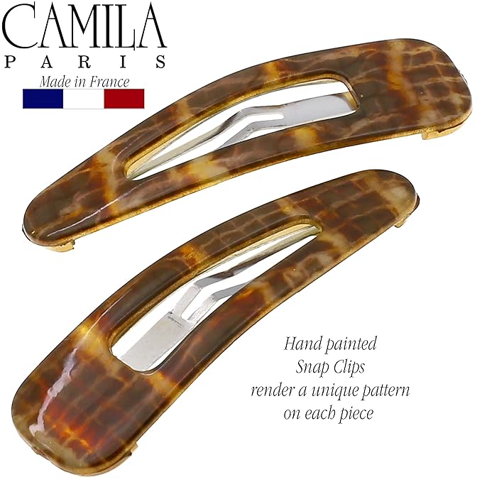 Camila Paris CP3093 French Hair Barrettes Clips, Snap Hair Slides Clic Clac for Women, Styling Girls Side Slide-in Metal Snap Pin Hair Accessories for Women. Strong Hold, No Slip Grip, Made in France