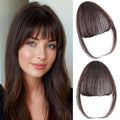 Clip in Bangs 100% Real Human Hair, Wispy Bangs Hair Clip, Fake Bang Fringe with Temples Hairpieces for Women Daily Wear (Dark Brown, Wispy Bangs)