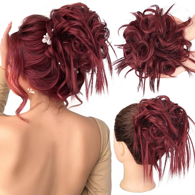 HMD Tousled Updo Messy Bun Hair Piece Hair Extension Ponytail With Elastic Rubber Band Updo Bun Synthetic Hairpieces for Women