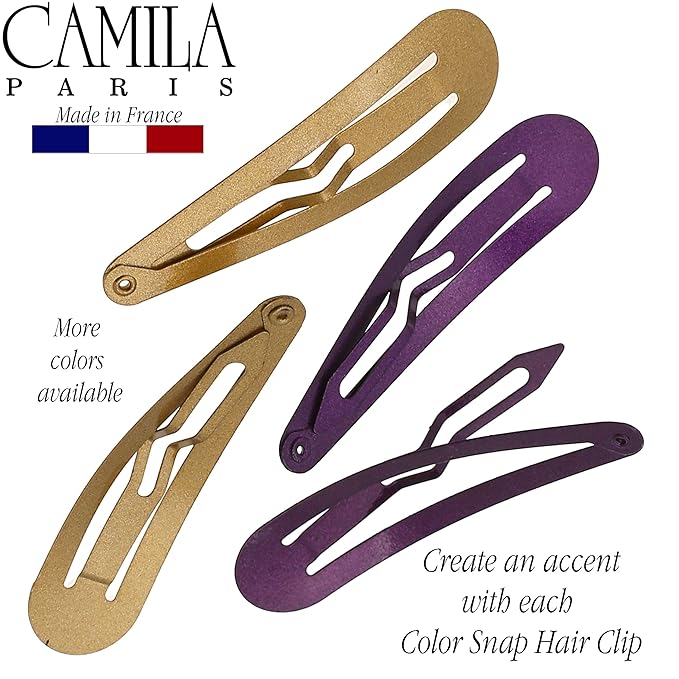 Camila Paris CP1330E French Hair Barrettes Clips, Snap Hair Slides Clic Clac for Women, Styling Girls Side Slide-in Metal Snap Pin Hair Accessories for Women. Strong Hold, No Slip Grip, Made in France