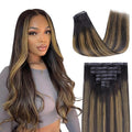 Lashey Seamless Clip in Hair Extensions Human Hair Straight 7Pcs 110g 16inch Natural Black Mixed Chestnut Brown Soft Flat PU Weft Clip ins Real Human Hair for Women
