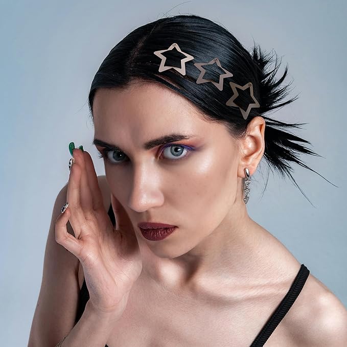30 Pcs Metal Star Hair Clips 2000s Y2K Snap Barrettes 1.25 In Non Slip Star Hair Accessories for Women,Matte Multiple Brown