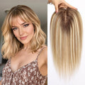 HAIRCUBE Hair Toppers For Women With Thinning 5"*5" Large Base Real Hair Toppers For Women, 14 Inch For Hand-Woven, 60g, Silk, Natural, realistic, Use Daily, Hairloss, Blonde Mixed Brown, with bangs