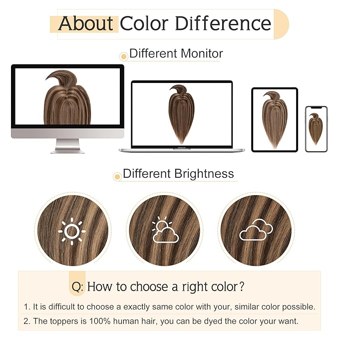 SEGO Hair Toppers for Women Real Human Hair With Bangs, 7 * 13CM Silk Base 100% Remy Human Hair Clip in Top Wiglet Hairpieces Add Volume -8 Inch/Medium Brown&Dark Blonde