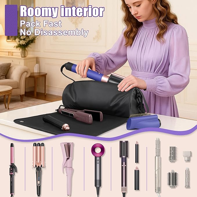 Hair Tools Travel Bag, Hair Tool Organizer with Large Heat Resistant Mat, Hair Dryer Curling Iron Travel Case for Flat Irons, Straighteners and Haircare Accessories