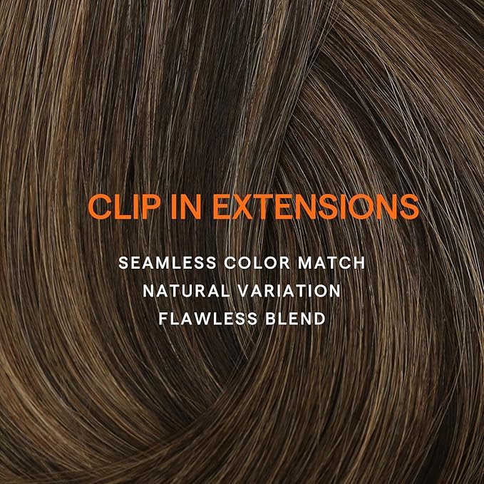 Full Shine Real Hair Extensions Clip in Human Hair 12 Inch Balayage Dark Brown to Ash Brown Clip in Extensions Real Human Hair Short Hair Extensions 7 Pcs 95 G