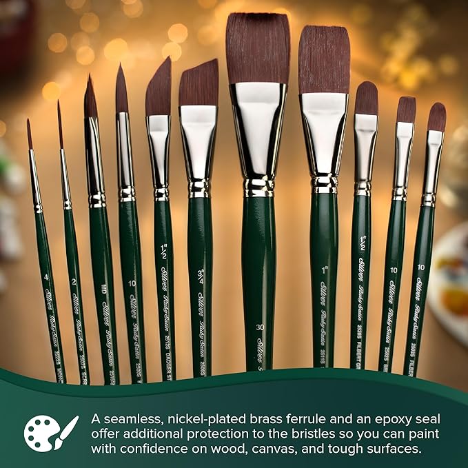 Silver Brush Limited RS-2596 Ruby Satin Size 6 Variety Set, 5pc Premium Long Handle Brushes with Stiff and Flexible Synthetic Bristles, Round, Flat, Bright, Filbert & Cat's Tongue for Oil and Acrylic