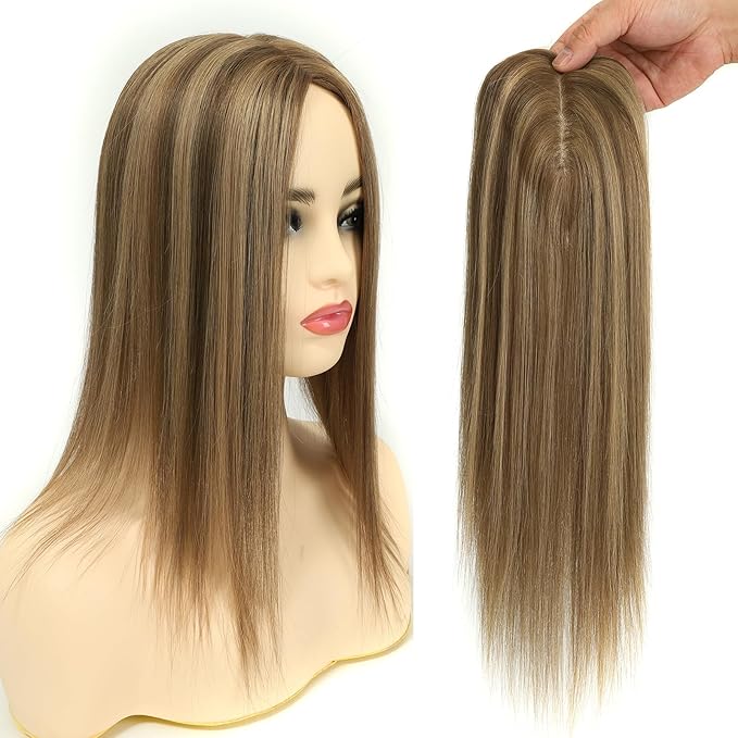 Toppers Hair Pieces for Women #TAC, 3x5 Inch Injected Silk Base 16 Inch Length 130% Density Real Human Hair Toppers