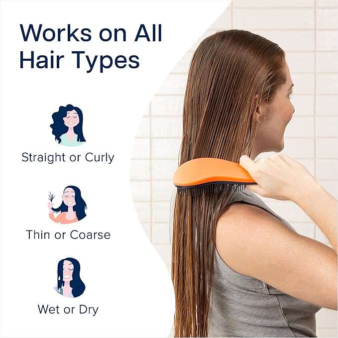 Crave Naturals Glide Thru Hair Brush - 2 Pack Detangler Brush for Curly, Straight, Wet or Dry Hair - Gentle Detangling Brushes for Adults, Kids, Toddlers, 7.5"x3" - Coral and Turquoise