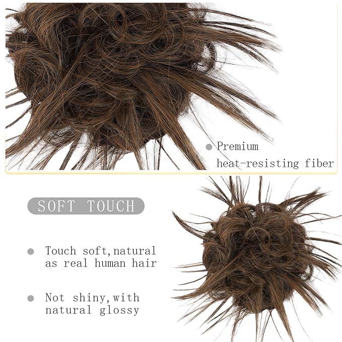 HMD Tousled Updo Messy Bun Hair Piece Hair Extension Ponytail With Elastic Rubber Band Updo Bun Synthetic Hairpieces for Women